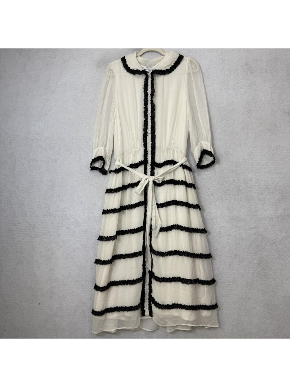 Ghost Dress Womens Large White Ruffle Stripe Collared Belted Maxi Formal